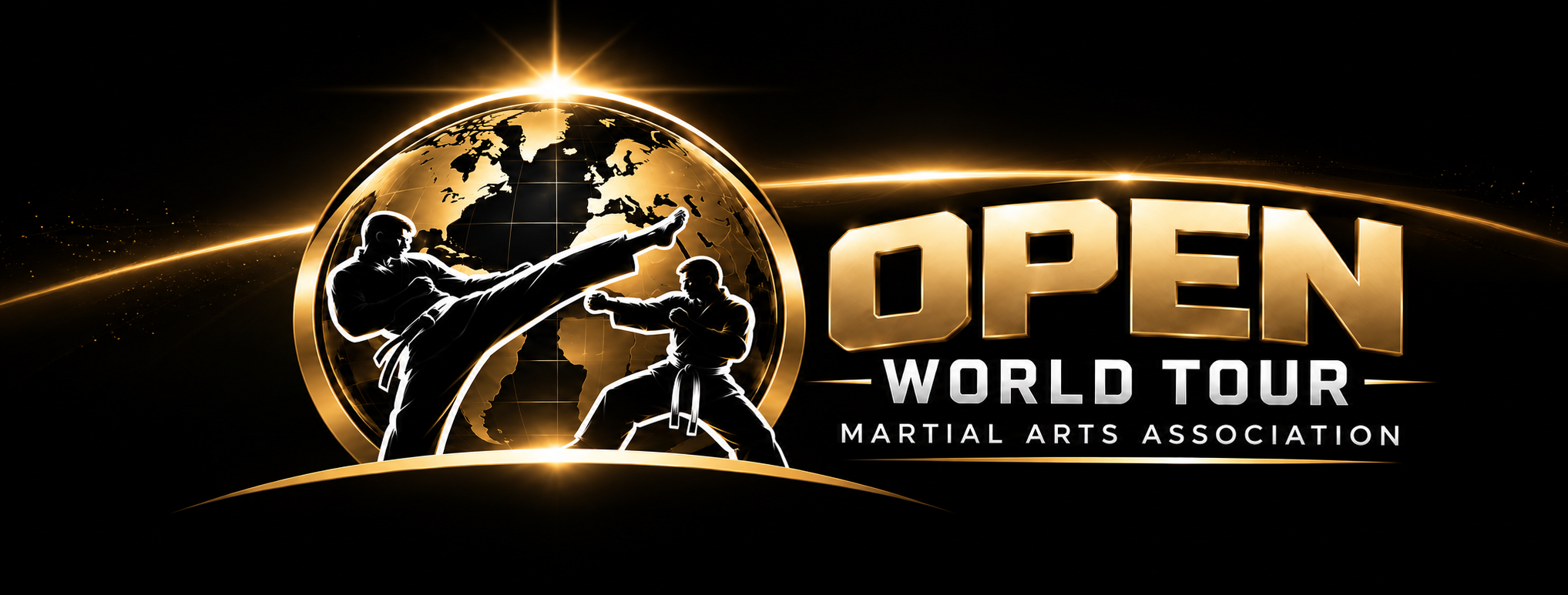 Open World Tour gold globe and martial arts branding